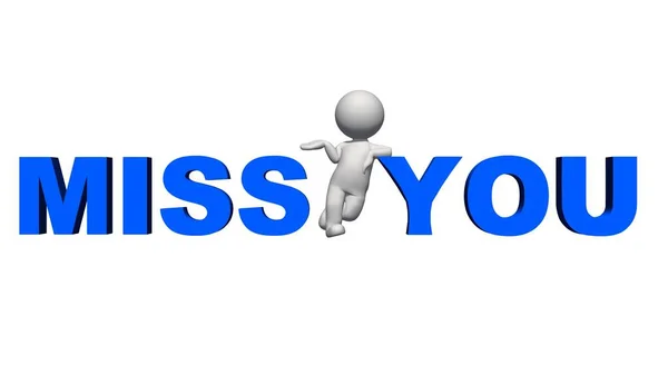 Miss You Lettering Blue People Isolated White Background Illustration — Stock Photo, Image