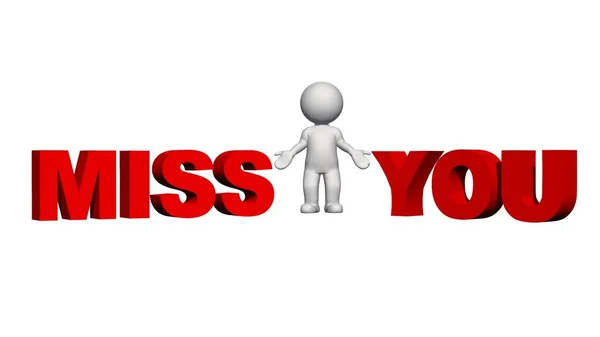 Miss You Lettering Persone Rosse Isolato Sfondo Bianco Illustrazione — Foto Stock