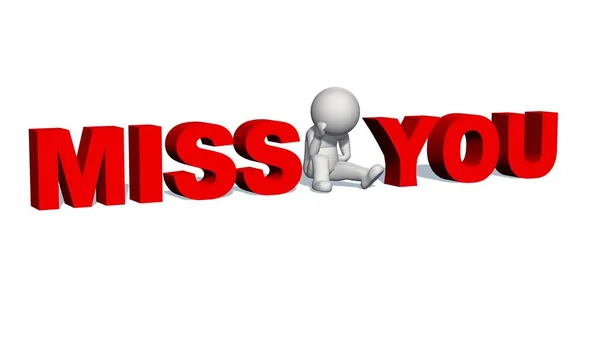 Miss You Lettering Red People Shadow Floor Isolated White Background — Stock Photo, Image