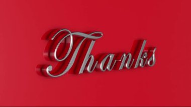 Soyut hareket arkaplanı - harfleri kelimelere taşıdı Teşekkürler - kırmızı arkaplanda gölgesi olan krom renkli harfler