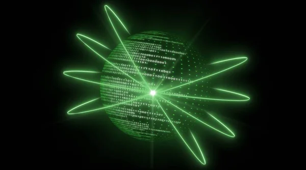 Abstract digital earth with binary code in green design on black background - global communication network concept - 3D Illustration