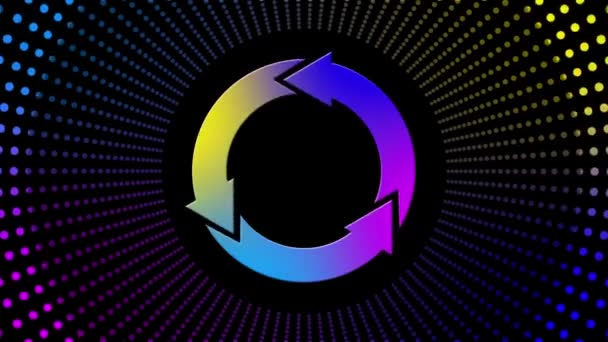 Abstract Motion Background Rotating Update Sign Pulsating Rings Multicolor Dots — Stock Video