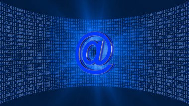 Soyut veri akışı arkaplanı - işaretli bulanık ışık efektleri ile kraliyet mavisi ile ikili kod sanal stüdyo duvarı önünde - 3D Illustration