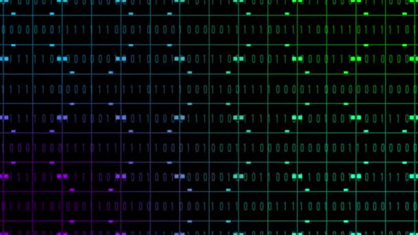 Animación Fondo Tecnología Abstracta Bloques Multicolores Código Binario Cambiante Aleatorio — Vídeos de Stock