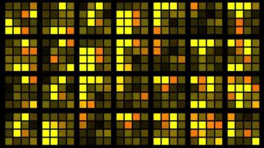 Turuncu dizaynda ışık gösteren soyut animasyon arkaplanı - ızgara deseninde rastgele renk değiştiren kare elementler - sonsuz döngü