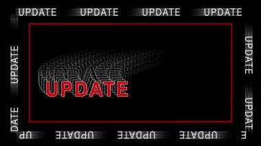 UPDATE - bir çerçeve içinde soyut harf içinde kırmızı harf siyah arkaplan üzerinde tekrarlanan etkisi - kenarın etrafında beyaz harflerin sürekli hareketi - 4K sonsuz döngü