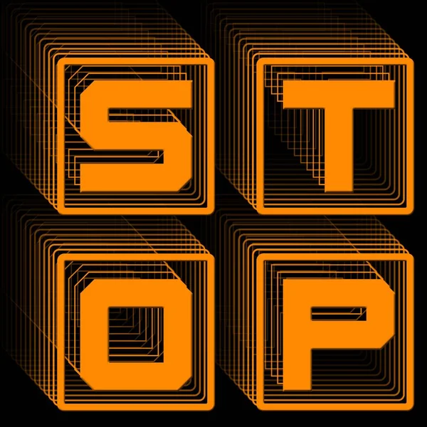 Stop Oranje Letters Frame Als Vierkant Logo Met Herhalend Effect — Stockfoto