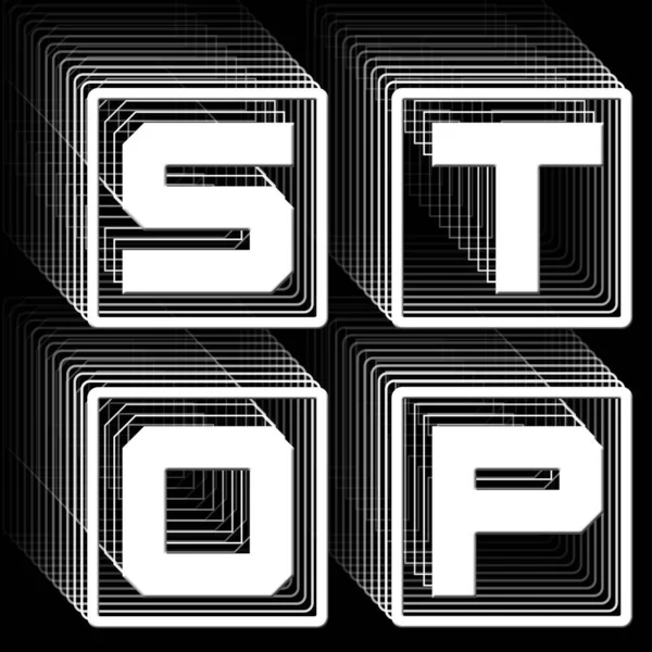 Stop Λευκά Γράμματα Στο Πλαίσιο Τετράγωνο Λογότυπο Επαναλαμβανόμενη Επίδραση Μαύρο — Φωτογραφία Αρχείου