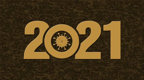 2021 Sárga Számjegyek Elszigetelt Strukturált Sötét Háttér Vírusjel Nullán Belül — Stock Fotó