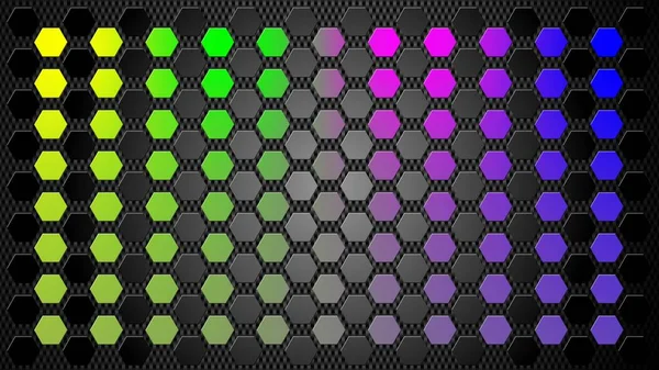 Grid Structure Mixed Honeycomb Elements Gray Gradient Rainbow Colors Dark — Stock Photo, Image