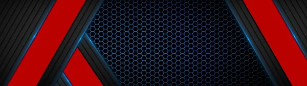 Fundo Moderno Abstrato Listras Vermelhas Torno Superfície Hexágono Azul Escuro — Fotografia de Stock