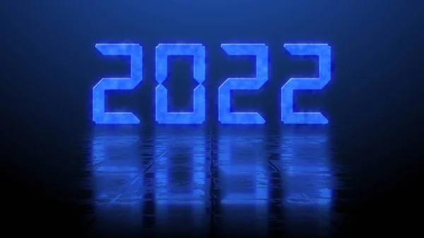 2022年的变化 模糊的蓝色年份数字 在明亮的背景上对结构表面产生反射效果 3D说明 — 图库照片