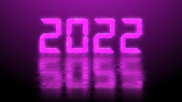 年変化2022 構造化面への反射効果 背景上に照らされた年の数字 3Dイラスト — ストック写真
