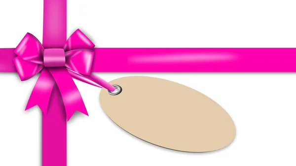 Gift Bow Ribbon Pink Attached Label Free Space Your Text — ストック写真