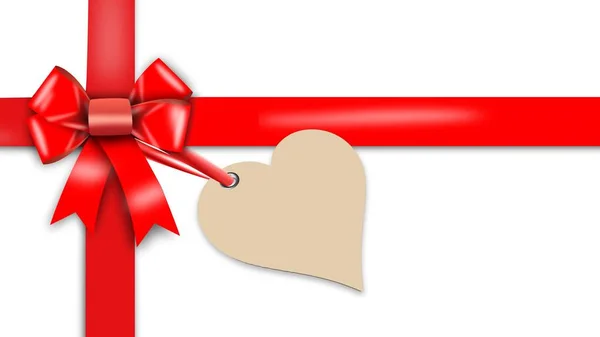 Gift Bow Ribbon Red Attached Label Heart Shape Free Space — ストック写真