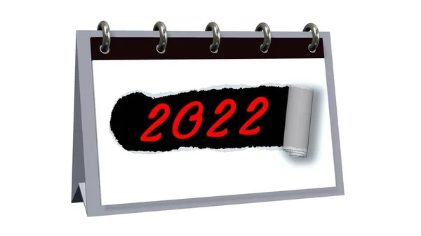 Ano 2022 Mostrado Calendário Mesa Dentro Folha Rasgada Isolado Fundo — Fotografia de Stock