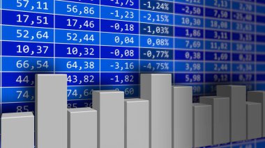 Hisse senedi borsası alıntıları arka plan - finansal veri görünümüne ilişkin borsa grafikleri ve piyasa göstergeleri - ticari büyüme çubuğu grafiği - 3D illüstrasyon