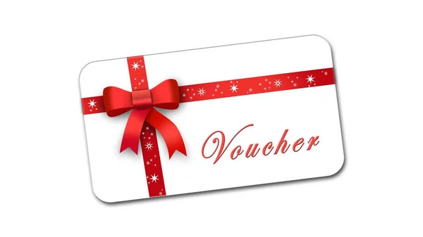 Cartão Voucher Design Natal Com Fita Vermelha Arco Isolado Fundo — Fotografia de Stock