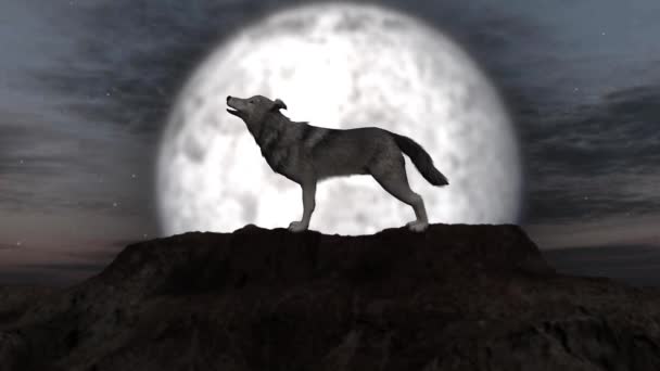Wolf howling bij volle maan - afzonderlijke elementen op groen scherm 2 — Stockvideo