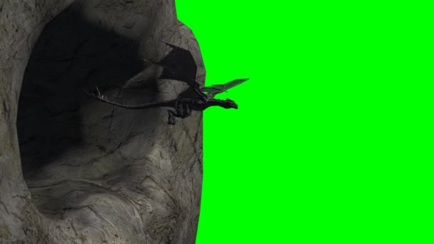 Dragon flying from cave - 2 different green screen variants — Stock Video