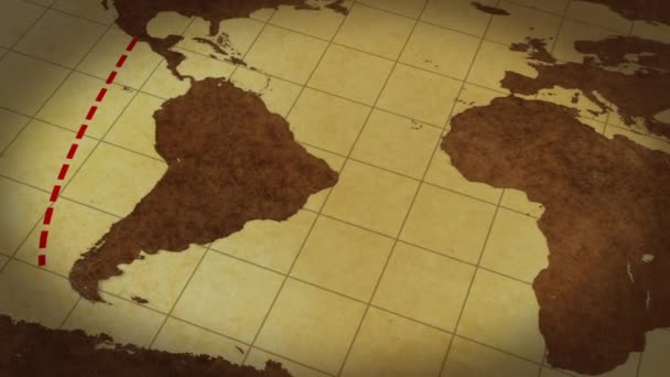 Mapa Vintage do Mundo com rota animada — Vídeo de Stock