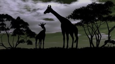 Zürafa bir genç sillouette ile