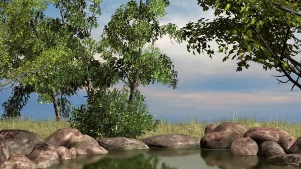 Étang avec arbres verts 