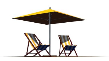 şezlong ve şemsiye - beyaz arka plan üzerinde ayrılmış