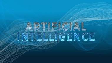 Yapay Zeka harfi raster dalgalarının arka planına odaklı - 3D İllüstrasyon