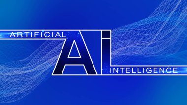 AI harf logo tasarımı - metin Yapay Zeka ile soyut sunum - ızgara dalgalarının arka planına basit tasarım - siber teknoloji ve otomasyon konsepti - 3D İllüstrasyon