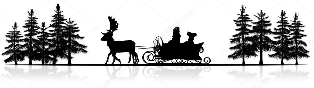 christmas panorama santa claus sleigh reindeers trees silhouette with reflection photo by bestofgreenscreen - Santa Claus And Reindeers christmas panorama santa claus sleigh reindeers trees silhouette with reflection photo by bestofgreenscreen - Santa Claus And Reindeers