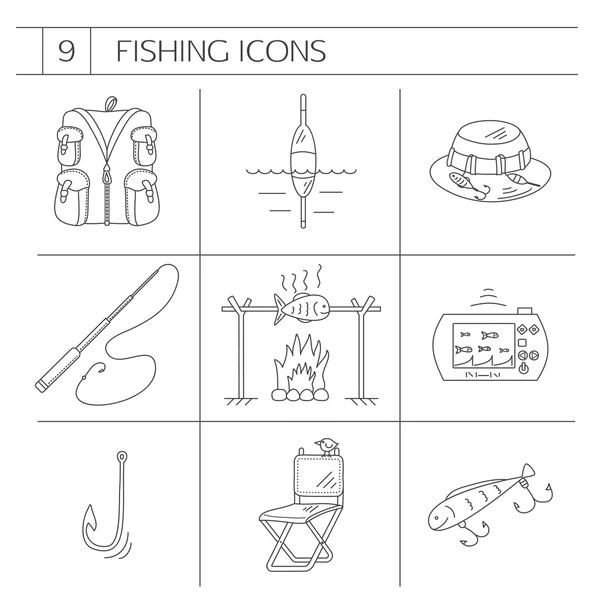 Iconos de línea de pesca. Vector De Stock