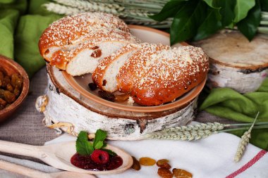 Kuru üzüm ve pudra şekeri Rus natürmort puf