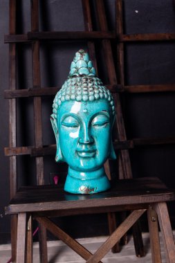 Seramik Buda baş eski antika mavi iç detay