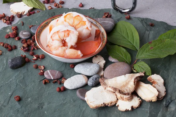 Ingredient of shrimp on the table stone meal cooked fresh Chinese food — Stock Photo, Image