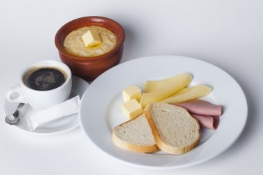 sosis, peynir, beyaz ekmek, tereyağı, Mısır gevreği, pot, Cafe, Kahvaltı Seti