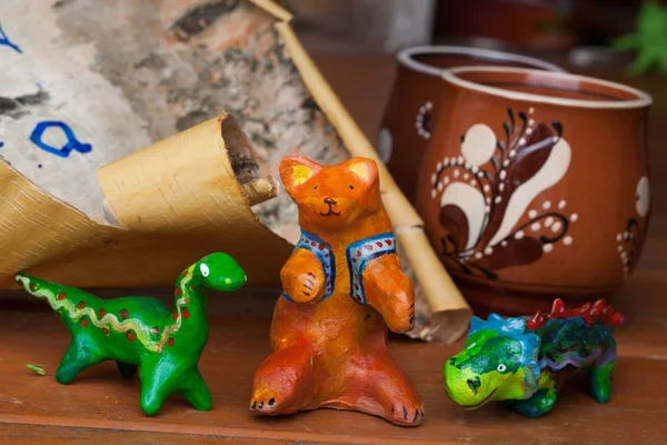 Clay ceramic toy bear dinosaur still life beautiful cute kids — Stock Photo, Image