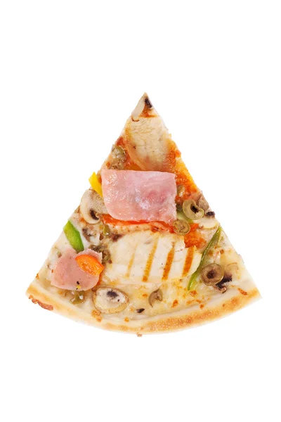 Pizza with chicken, ham, grilled mushrooms, peppers for the menu — Stock Photo, Image