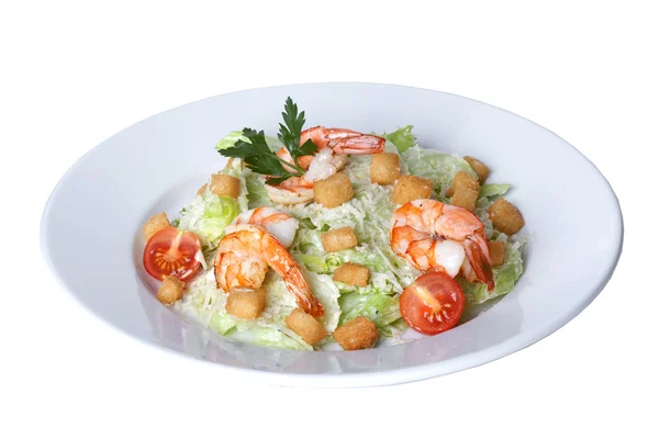 Caesar salad with shrimp on a plate — Stock Photo, Image