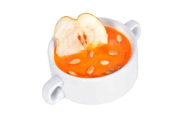 Elma cips ile kabak çorbası — Stok fotoğraf