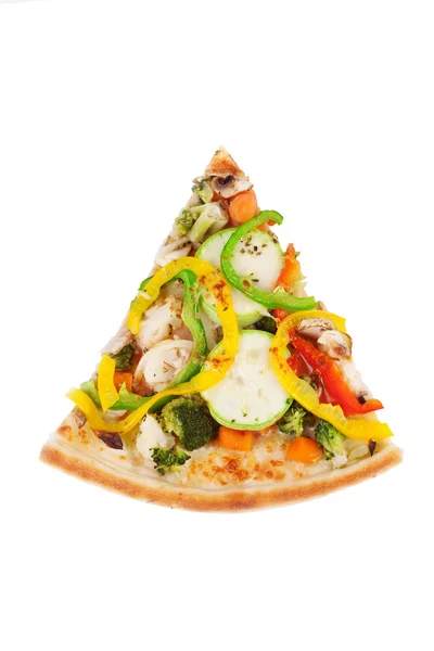 Italian pizza with zucchini, sweet peppers, broccoli, cauliflower, cabbage, red, orange, green, onions, mushrooms — Stock Photo, Image
