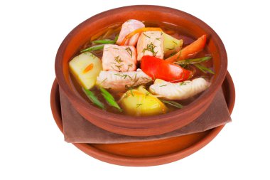 soup with red and white fish, potatoes, vegetables clipart
