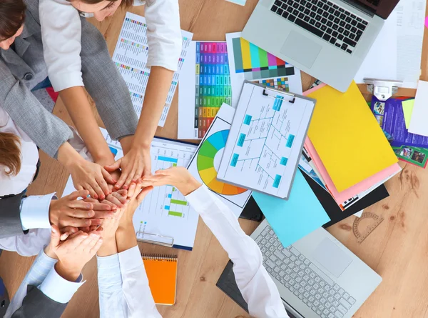 Business team with hands together - teamwork concepts — Stock Photo, Image