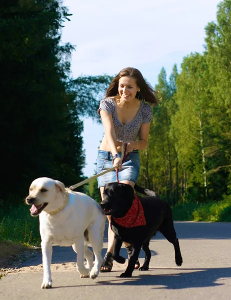 Mädchen mit Hund ruht sich im Freien aus — Stockfoto