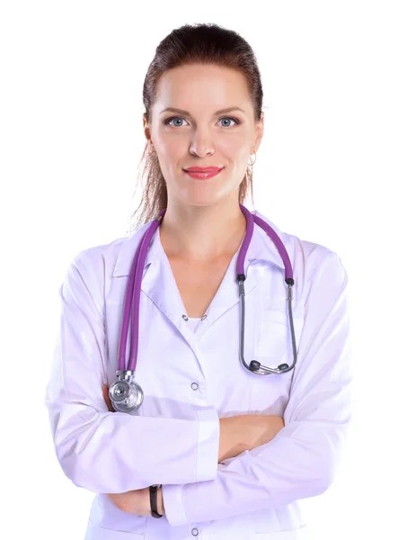 Portrait de jeune femme médecin avec manteau blanc debout à l'hôpital — Photo