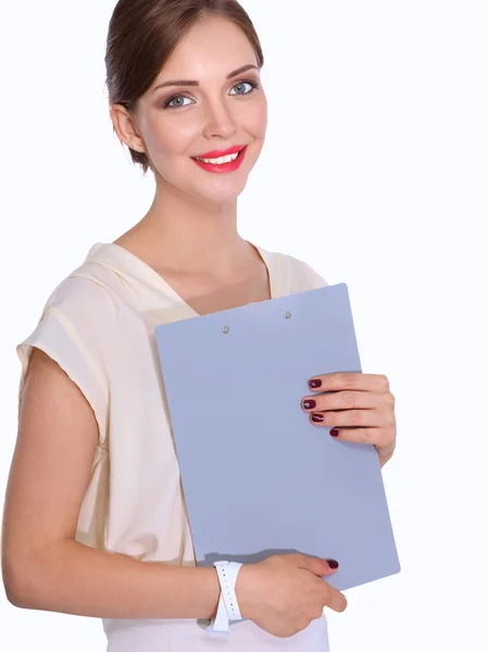 Portrait of a business woman holding folder — Stock Photo, Image