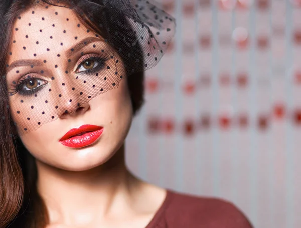 Portrait of beautiful young woman face. Isolated on dark background — Stock Photo, Image