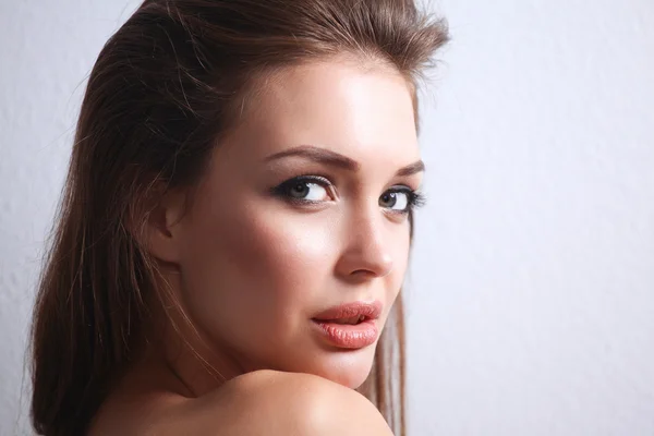 Close up portrait of beautiful young woman face. Stock Photo