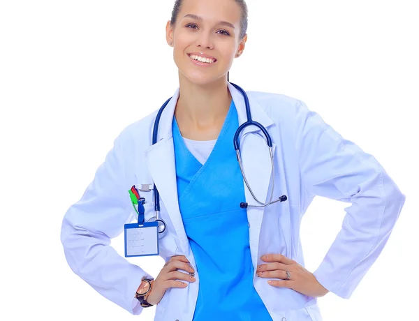 Beautiful caucasian nurse on white background. — Stock Photo, Image