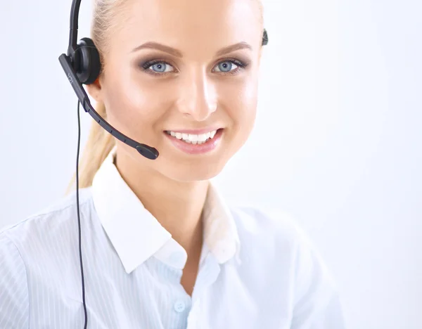 Close-up portrait of a customer service agent sitting at office — Stock Photo, Image